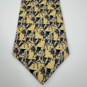 Beaufort Silk Tie Novelty Cow Lovers Print Italy Made Butter Yellow Gift Preppy